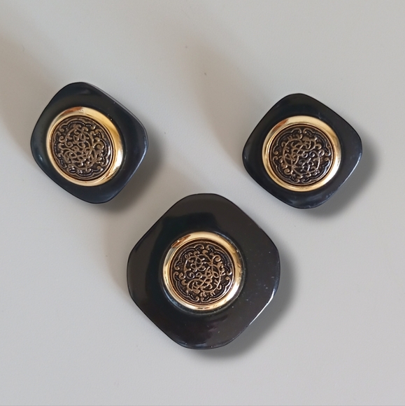 💥 Vintage Square Brooch Pin & Pierced Earrings Set - Picture 2 of 15